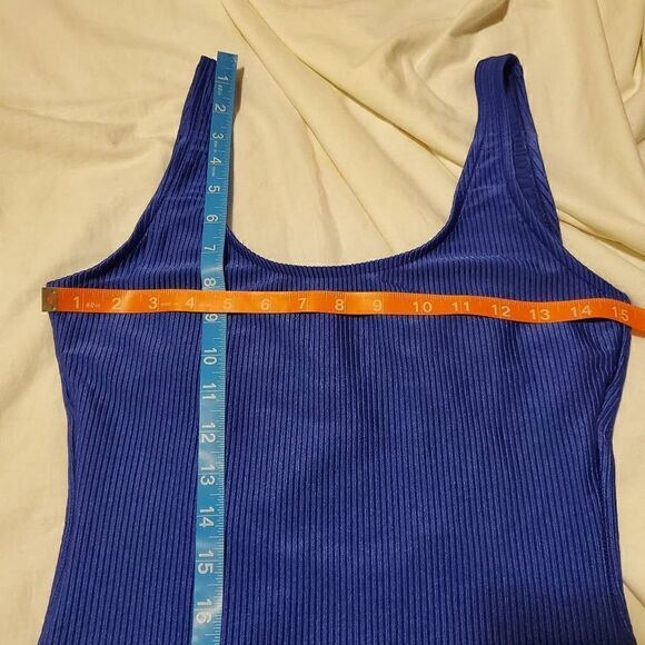 Palm Point Vintage Blue Ribbed Onepiece Swimsuit Large - Picture 8 of 10